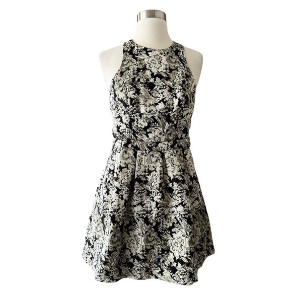 Abercrombie & Fitch Dress Black Jacquard Cream Floral Silver Thread Cotton Small - Picture 10 of 10